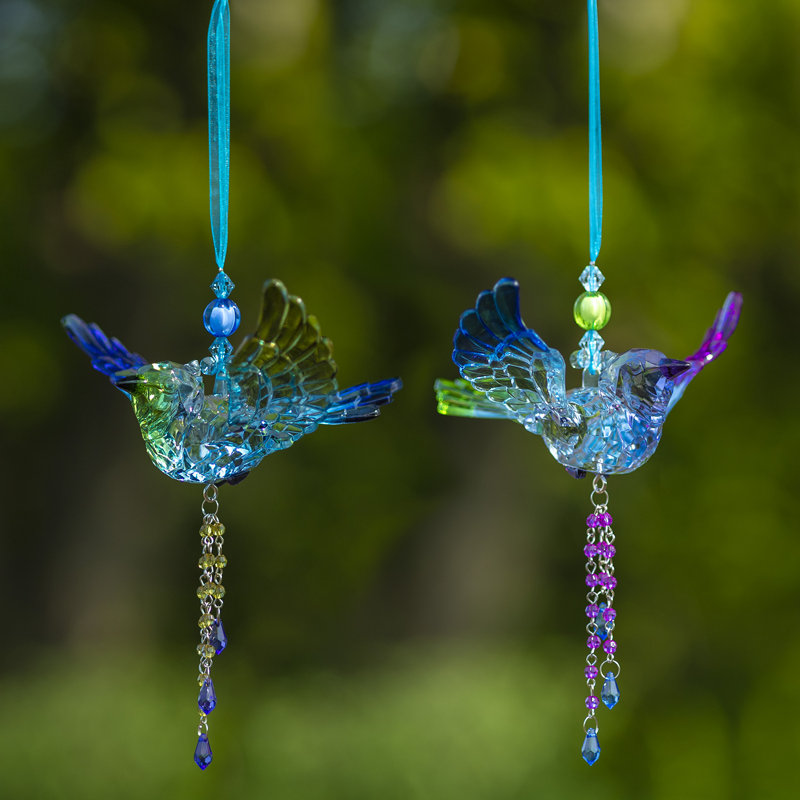 Ensemble de 6 ornements suspendus en geai bleu acrylique avec pampille perlée