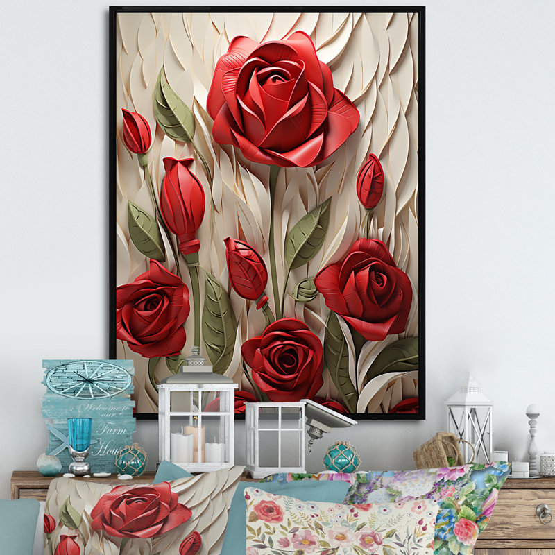 «Red Rose Beauty - Roses», art mural, Cadre flottant noir, H 20 po x l 12 po x P 1 po