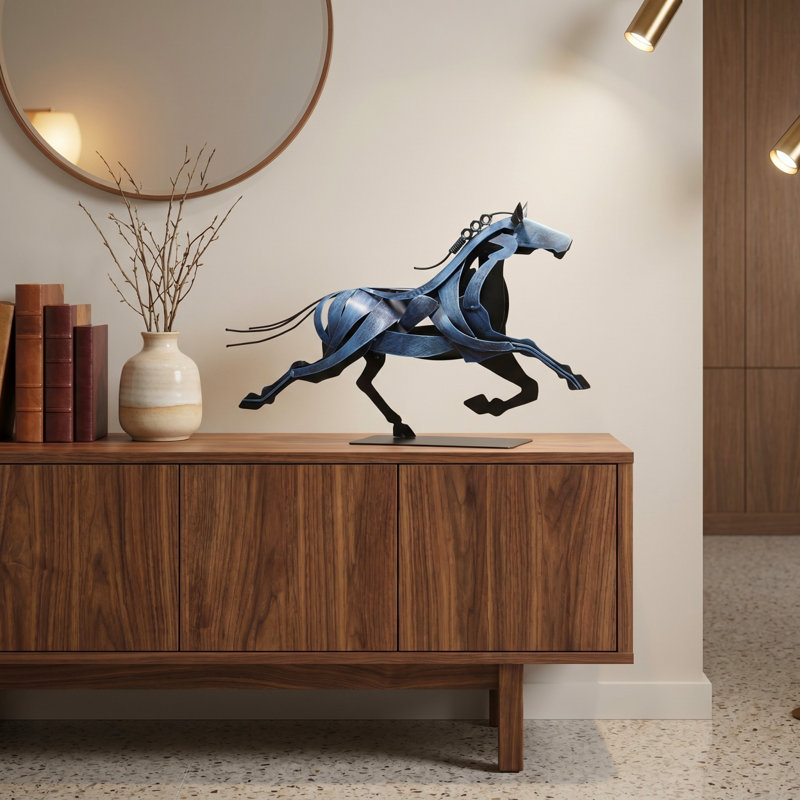 Sculpture de cheval en métal faite à la main Loon Peak®, Bleu