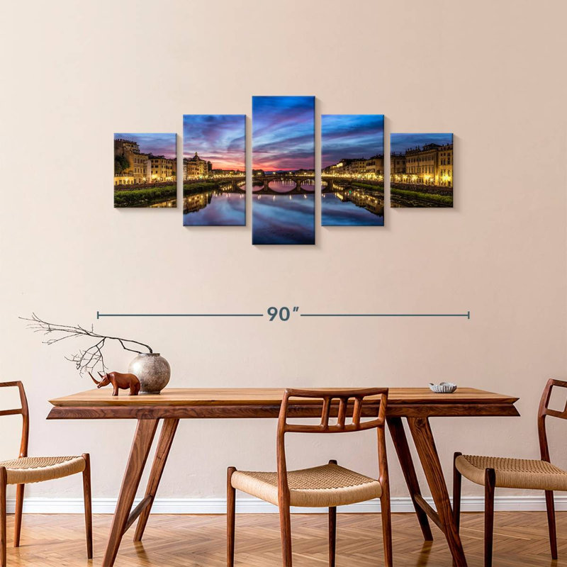Sunset And Reflections Arno River Florence, 36" H x 80" W