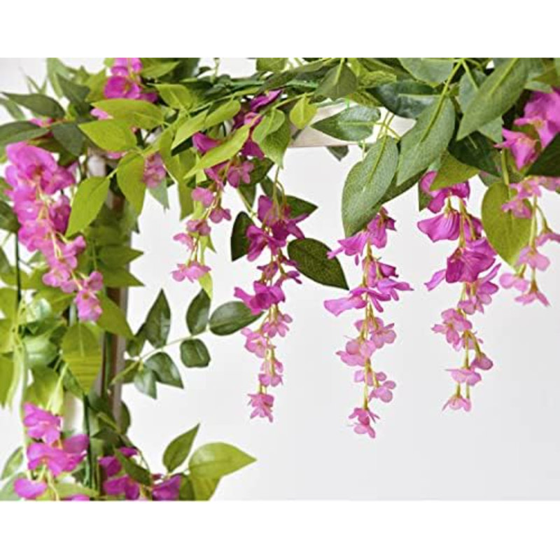 2x7FT Artificial Wisteria Vine Garland Plants Flowers Arts For Ceremony Home Wedding Decoration (Pink), Rose Red,Green