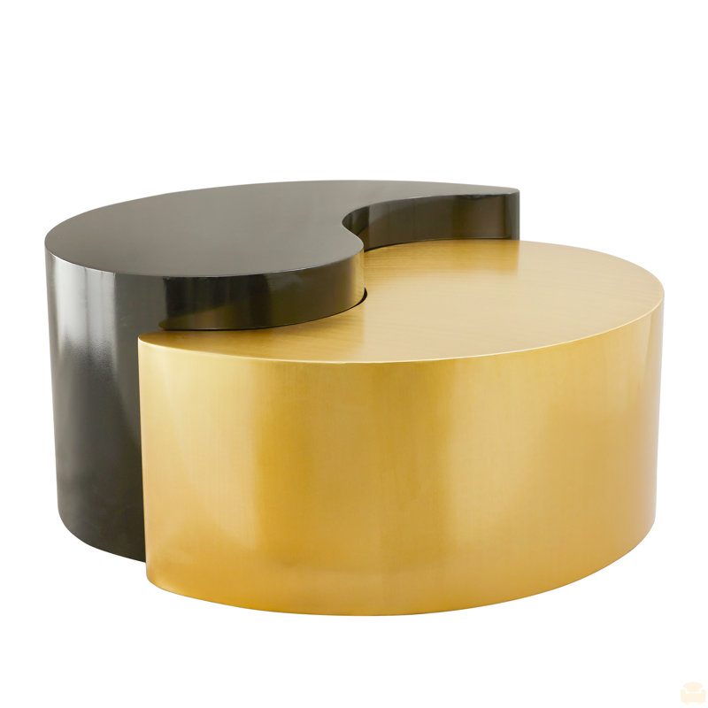Coffee Table Made With Iron Sheet Frame, Black/Gold