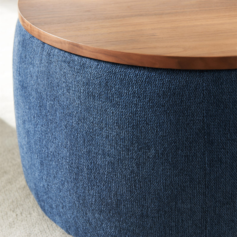 Repose-pieds rond avec rangement, fonction 2 en 1, table de bout et repose-pieds, Navy Linen