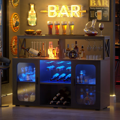 Asrf 47'' Wine Bar,Storage Buffet Cabinet Coffee Bar Cabinet For Liquor,Wine Cabinet With Racks with LEDs
