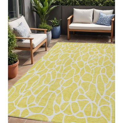 Tapis extérieur lavable à motif géométrique jaune et ivoire 5 pi x 8 pi