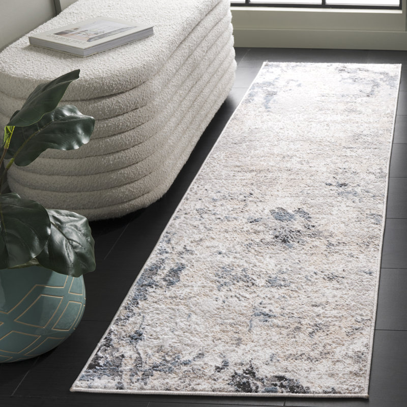 Quincy Abstract Power Loom Polyester/Polypropylene Area Rug in Beige/Ivory, Runner 2'2" x 8'