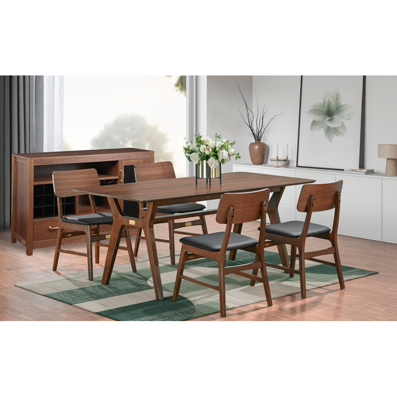 Ensemble de table de salle à manger en noyer avec buffet, 6 pièces