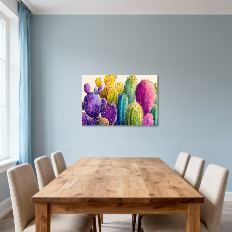 Plantes et fleurs, impression de motif de cactus coloré, H 12 po x l 18 po