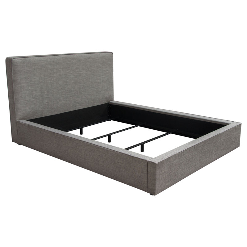 Grey Upholstered King Bed with Tufted Headboard and Slats