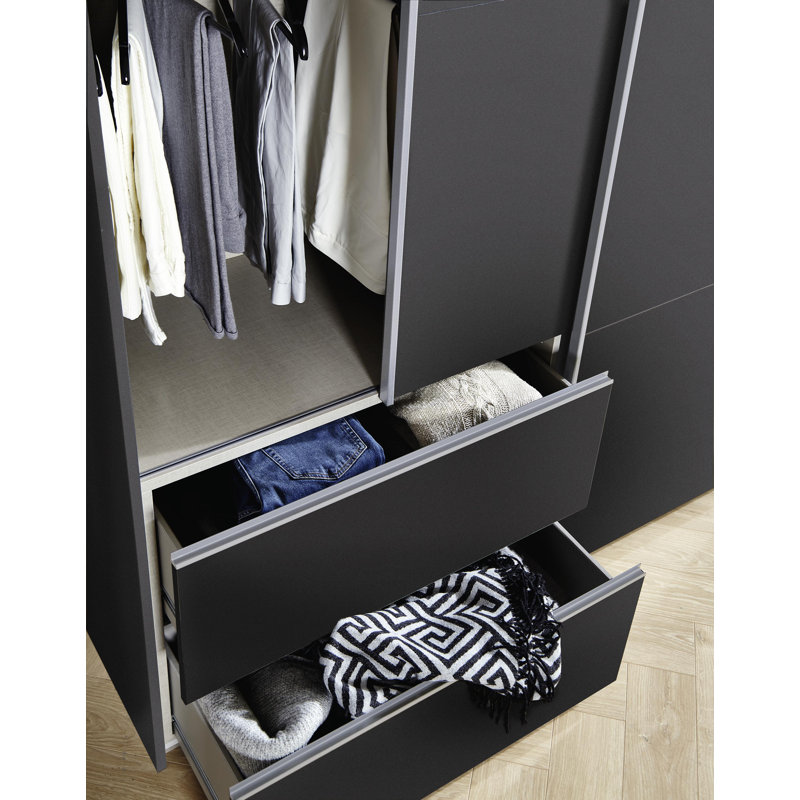 Sevilla Sliding Door Wardrobe, Grey Metallic/Grey, 210cm H x 175cm W x 59cm D