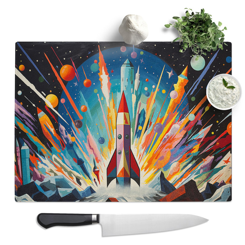 Rocket Orphism  Glass Chopping Board