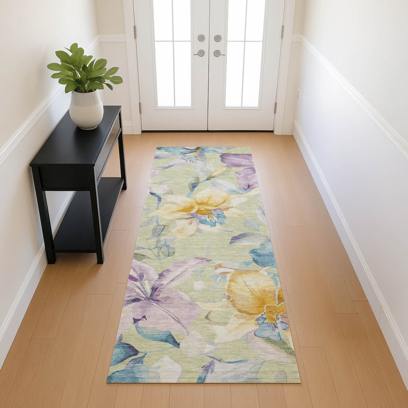 Machine Washable Indoor/Outdoor London ACN2262 Floral Rug, Runner 2'3" x 7'6"