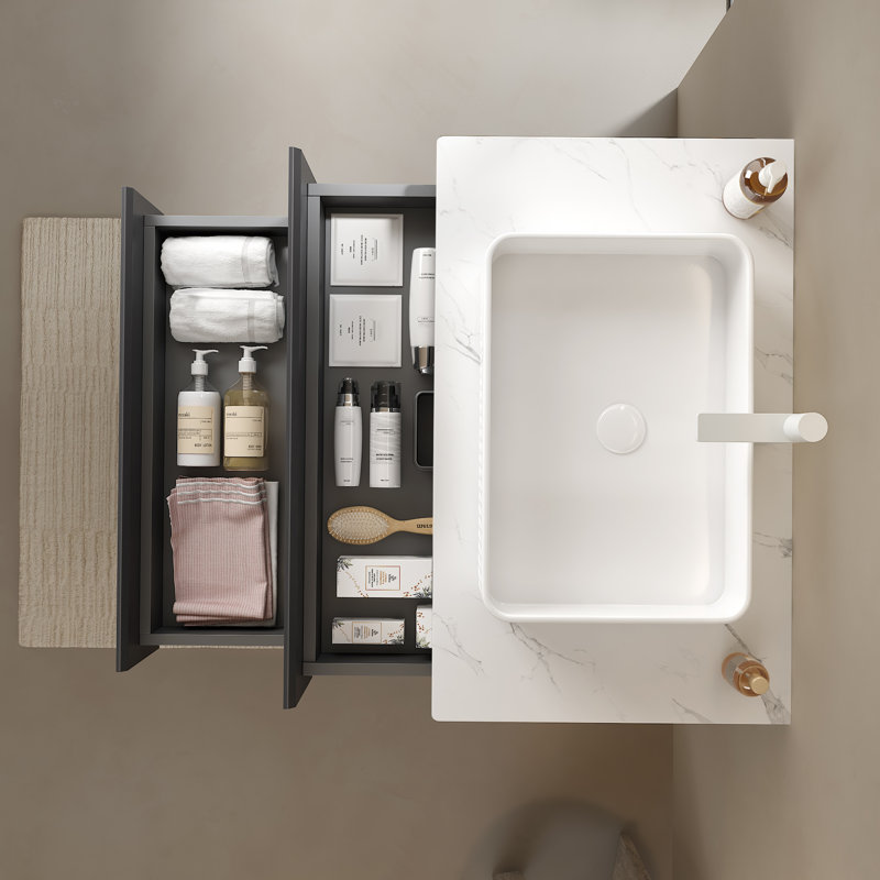 Ensemble de meuble-lavabo mural rayé en contreplaqué gris avec lavabo vasque Eclat
