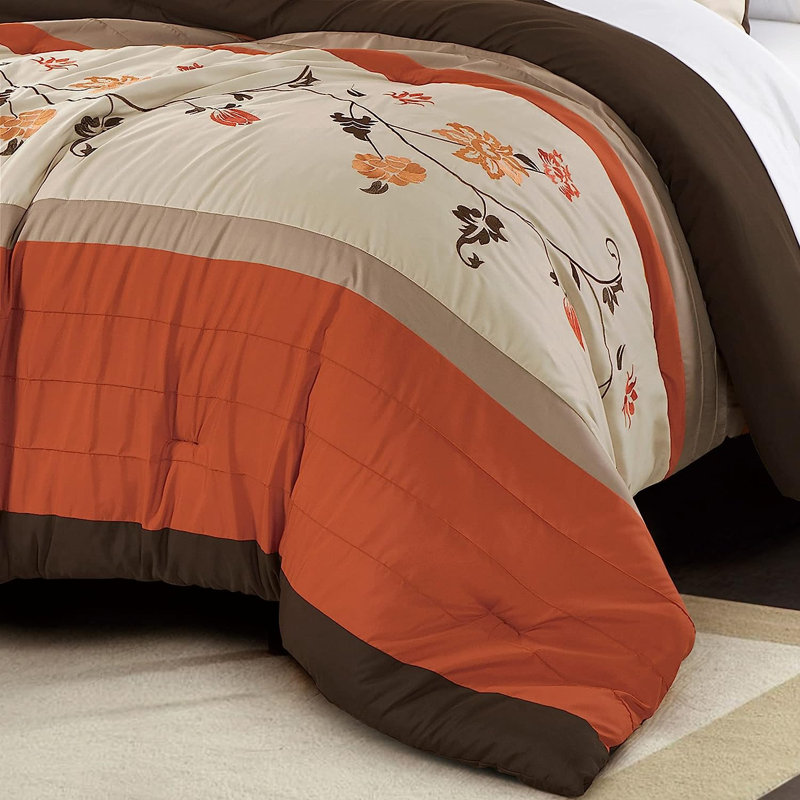 Daphne 7-Piece Floral Embroidery Comforter Set with Sheets, California King Comforter + 2 King Shams