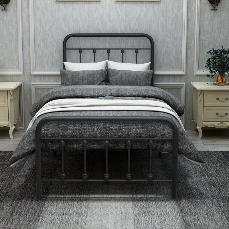 Structure de lit simple en métal noir, tête de lit incluse, aucun sommier tapissier et confortable pour le sommeil, cadre de rangement de 12,4 po avec tête de lit, base de lit, tremble ou grattage, facile à assembler