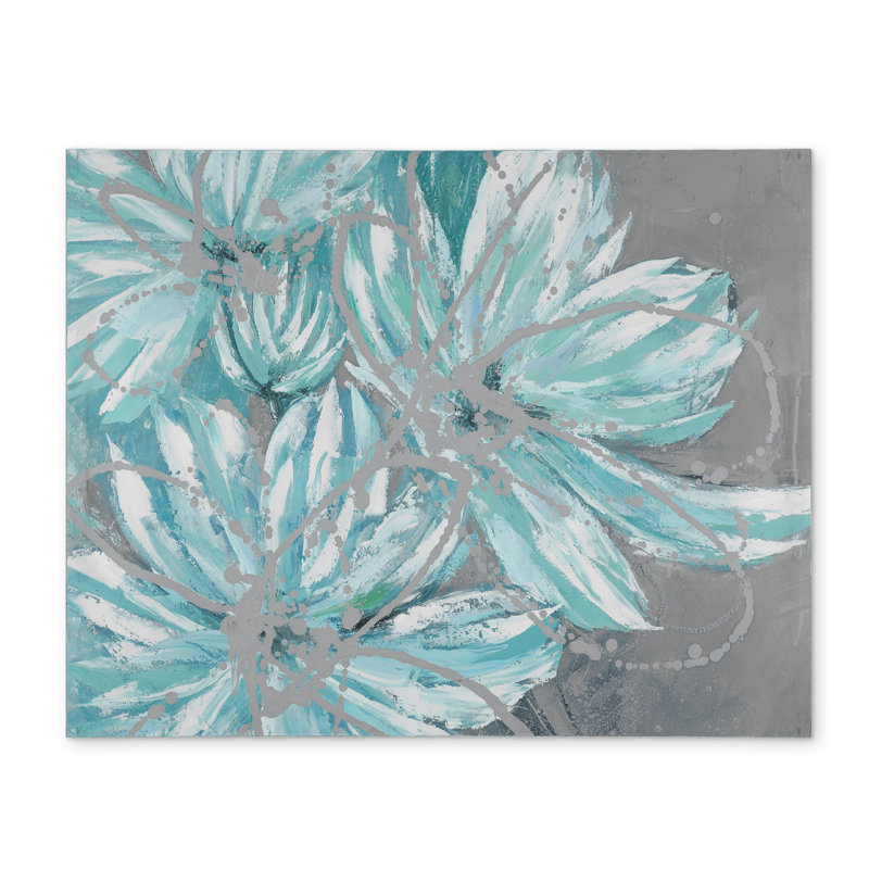 Three Little Abstract Blue Flowers - Floral Polyester Placemat