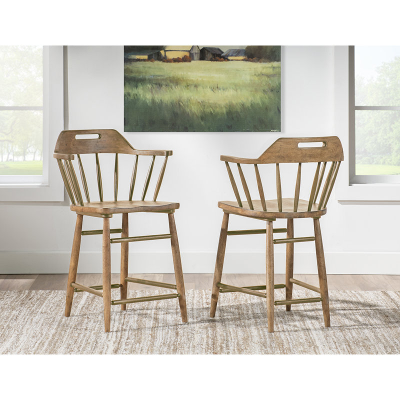 Country Living Vintage Market Counter Height Spindle Back Arm Chair with Handle Cut Out, Brown