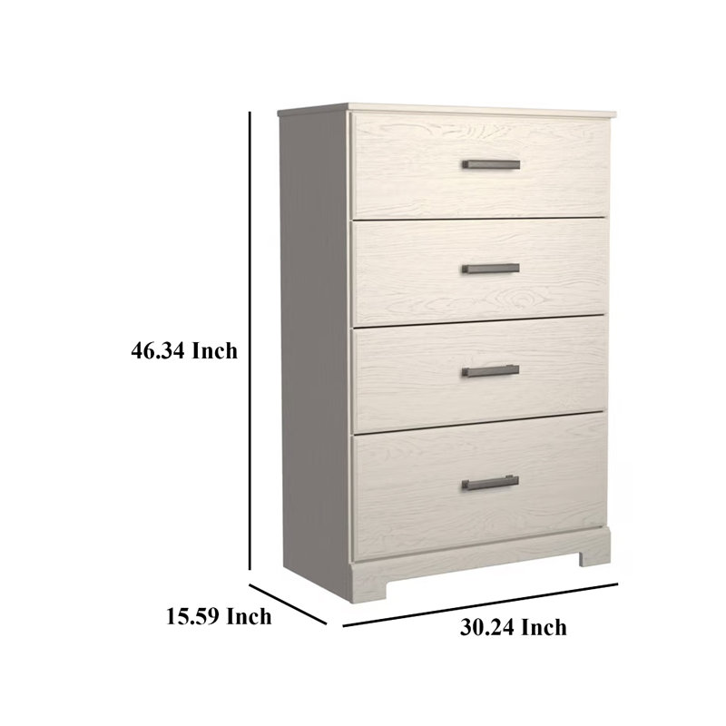 Commode haute Tely, 4 tiroirs, blanc campagne moderne stratifié
