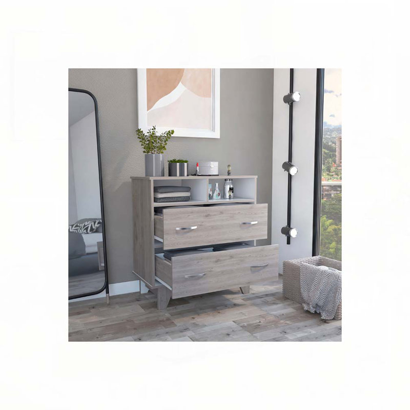 Commode double 8 tiroirs l 32 po, Gris clair