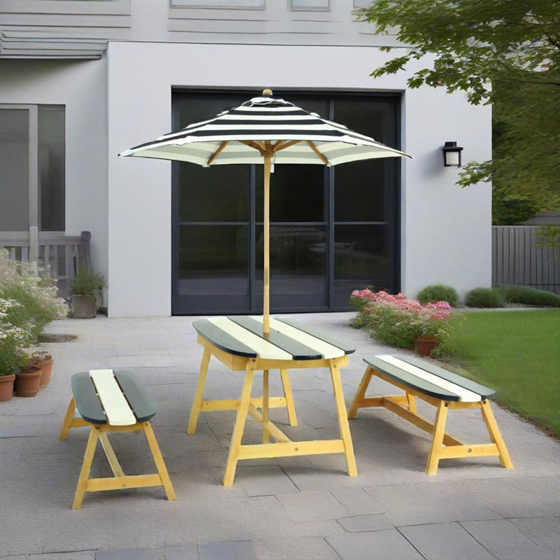 Naturally Playful Dark Blue Kids Picnic Table with Umbrella - Indoor/Outdoor Fun