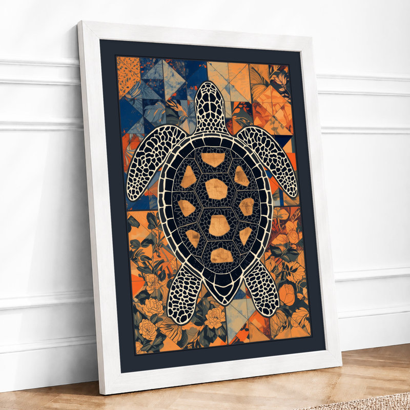 Sea Turtle Geometric - Framed Print, A2 - 59.4 x 42.0 cm, White