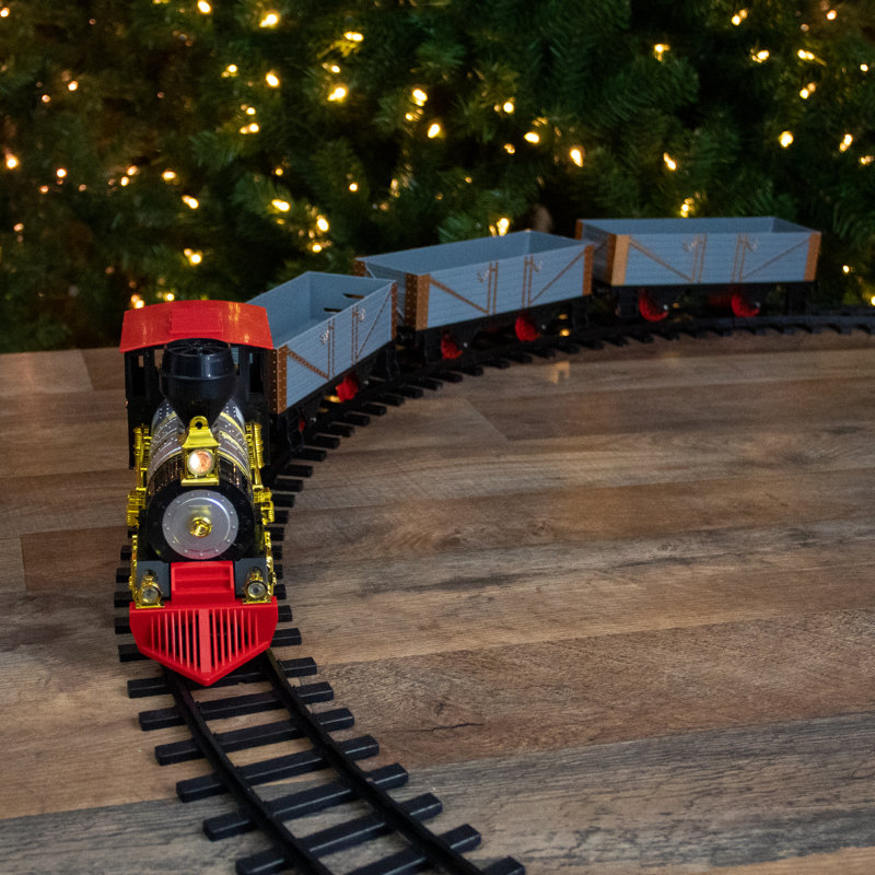 20-Piece Battery Operated Red and Gold Animated Classic Christmas Train Set with Sound