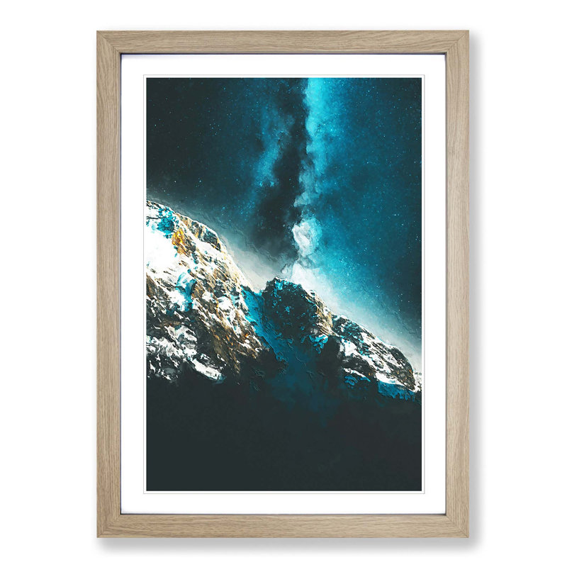 Explosion of Stars Above the Mountains - Picture Frame Painting Print, 36cm H x 27cm W x 2cm D, Oak Framed