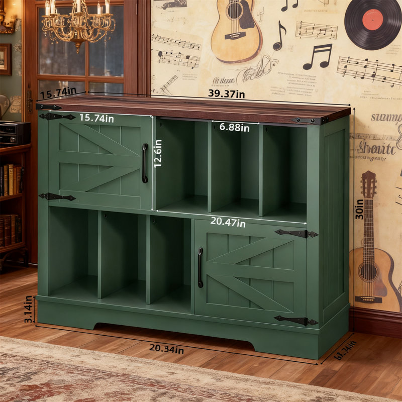 Large Record Player Stand, Holds 450 Albums, Farmhouse Design, 39"