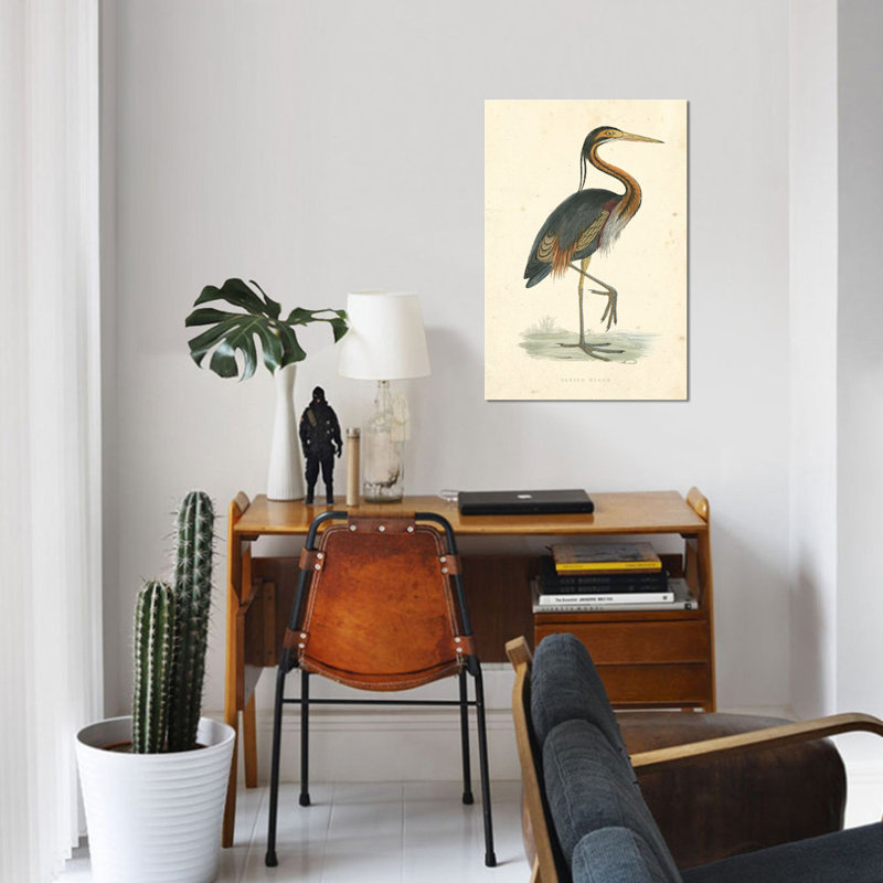 « rétro héron », impression sur toile, H 12 po x l 8 po x P 0,75 po, Toile tendue, Pas de tapis