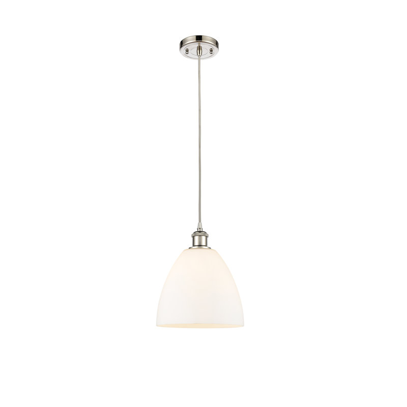 Haruka 1 - Light Single Pendant, White, 13.25" H x 9" W x 9" D, Polished Nickel