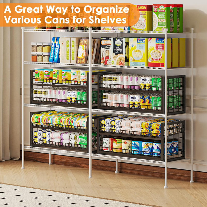 Organisateur de canettes empilable à 2 niveaux, porte-canettes extra-longs pour le rangement du garde-manger, distributeur de canettes réglable pouvant contenir jusqu'à 64 canettes, cadre en métal de 12 mm, supports très robustes pour divers boissons gazeuses en conserve