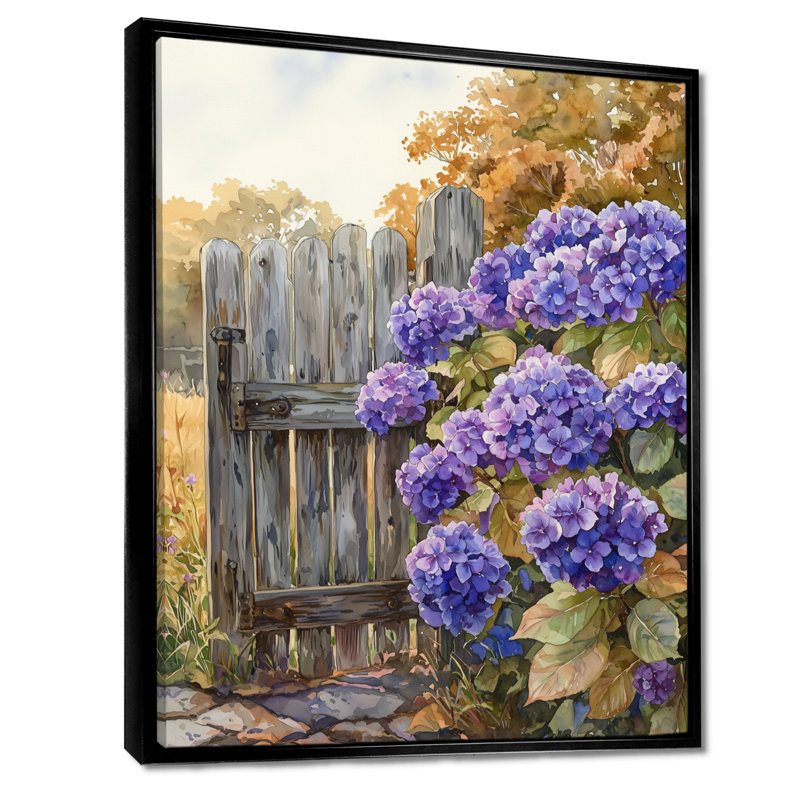 Demi Summer Hydrangeas By The Farm Fence II - Hydrangea Wall Art, Noir, Impression encadrée sans passe-partout