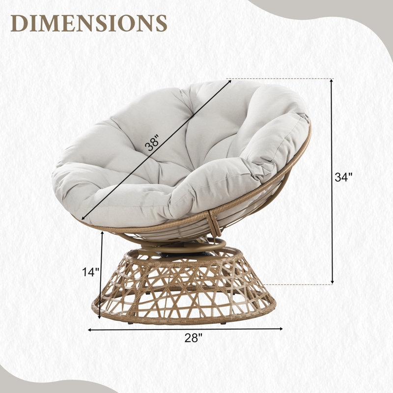 Outdoor 360° Swivel Wicker Papasan Chair - Premium Rattan, Soft Cushion & Durable Frame, Oversized Reading Chair, Beige