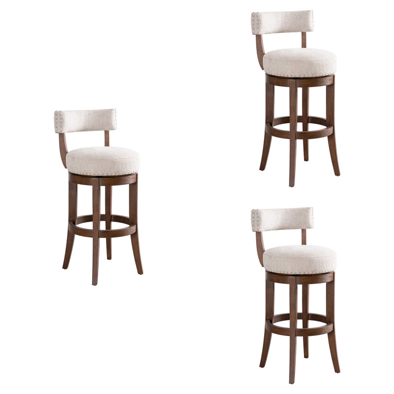 Granby Solid Wood Upholstered Swivel Barstool With Fabric Seat, Counter Stool (26" Seat Height), Brown Oak, 3