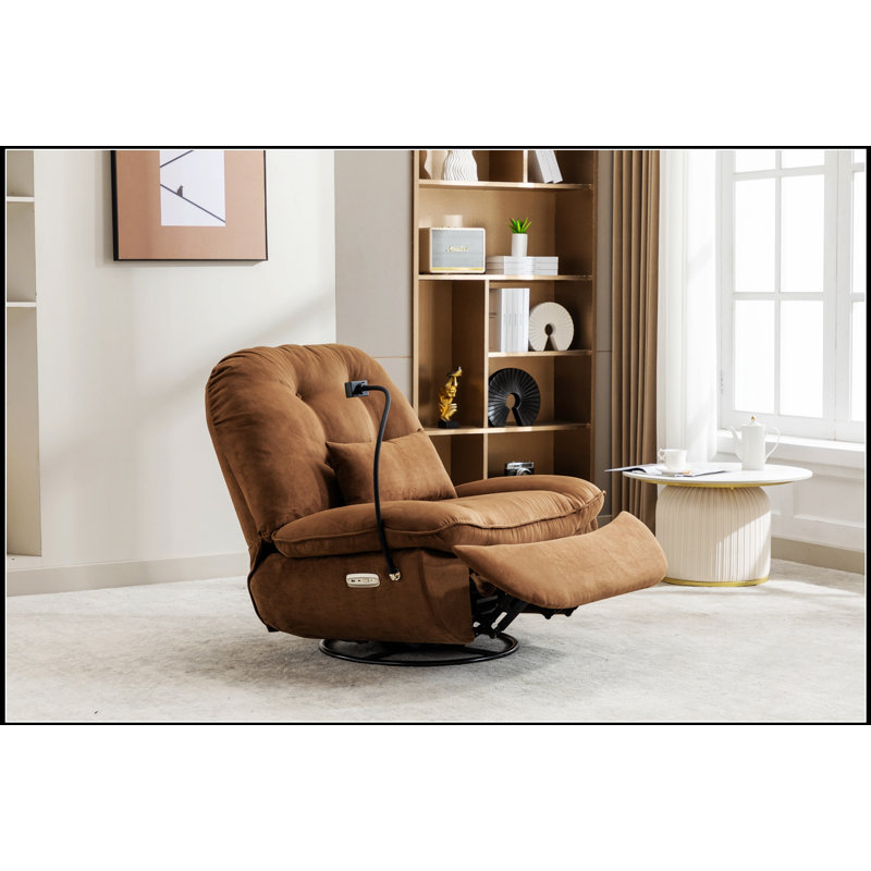 Power Recliner Swivel Glider With USB Charger And Bluetooth Music Player For Sleep, Work, And Leisure, Brown