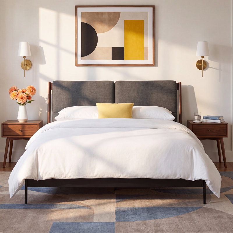 Raines Upholstered Bed, Queen, Black