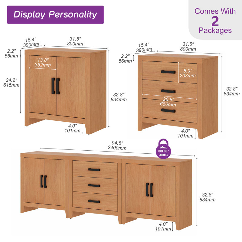 TV Stand For Tvs Up To 85 Inch, 3-Piece Modular Entertainment Center With Drawers And Doors, Farmhouse Media Console For Living Room, Bedroom, Home Theater, Beige