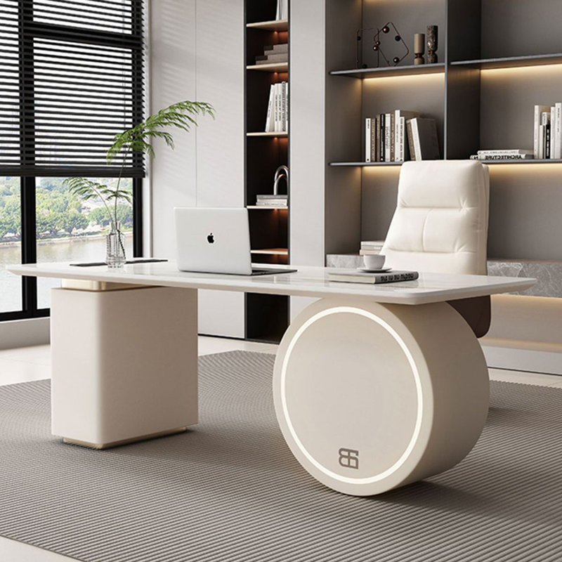 Bureau blanc avec plaque Creative Rock, Retour à droite, H 29,53 po x l 62,99 po x P 27,56 po