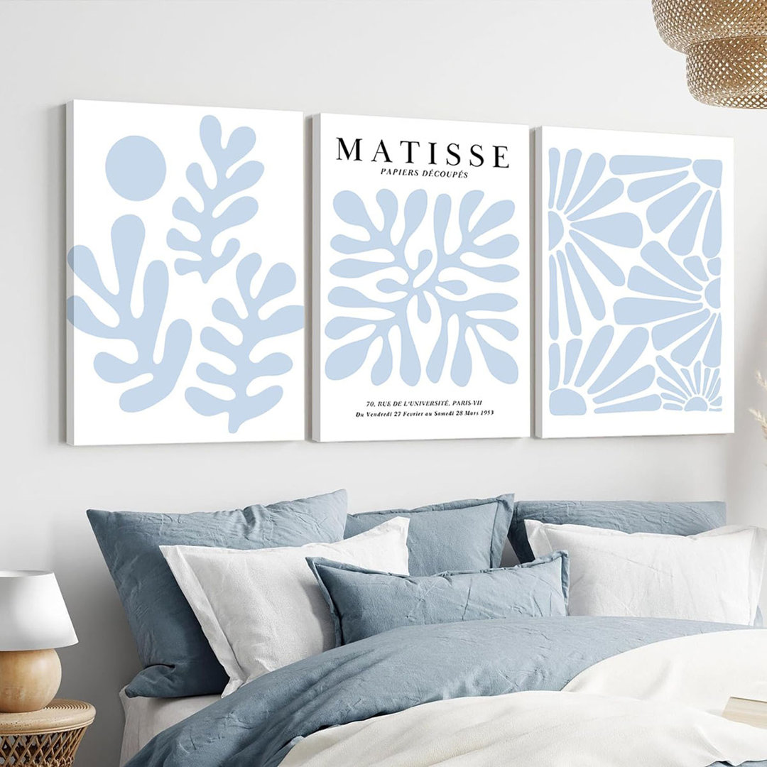 Matisse Flower Wall Art Abstract Minimalist Light Blue Henri Matisse Canvas Posters Prints Aesthetic Pictures Wall Decor Gallery Home Decoration For B
