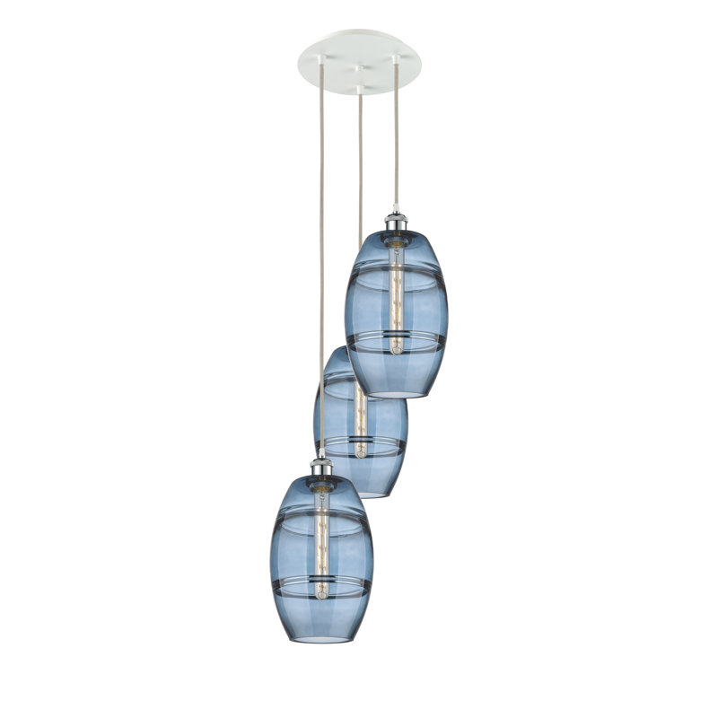 Luminaire suspendu rond / ovale 3 lumières Dundrod, Bleu princesse, H 30,38 po x l 14,5 po x P 14,5 po, Chrome poli blanc