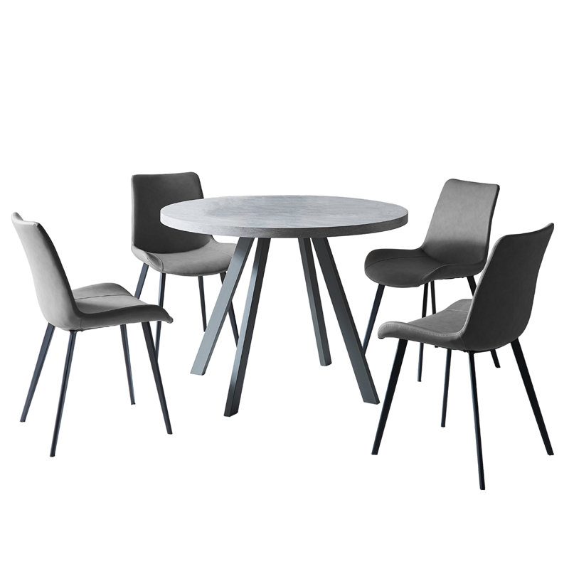 Courtenay Round Dining Table Set, Gray, 5 Pieces: Table, 4 Chairs , Gray