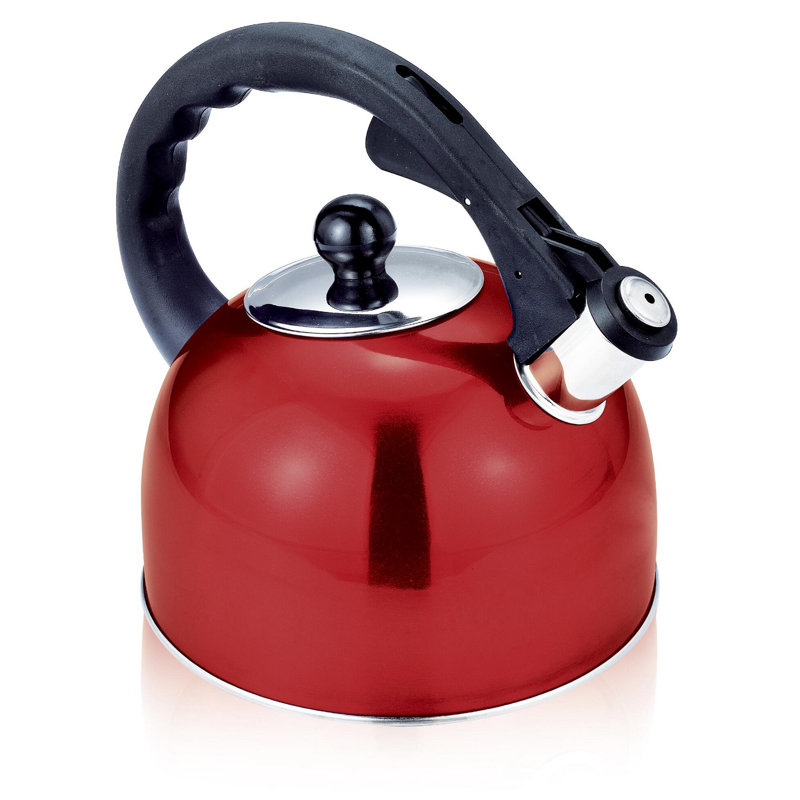 Red Stainless Steel Whistling Tea Kettle with Handle, 3L