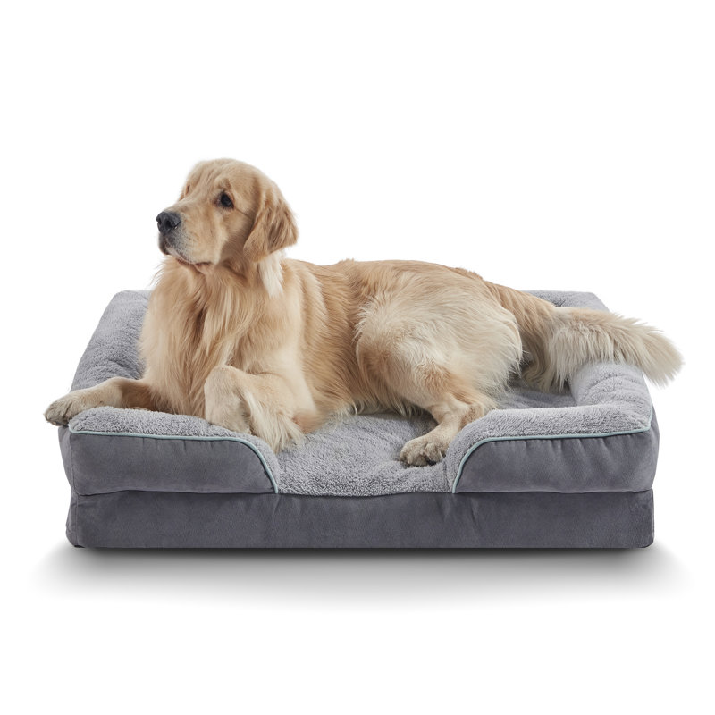 Canapé-lit orthopédique pour chien en mousse à mémoire de forme avec traversin de soutien, housse lavable amovible et support articulaire