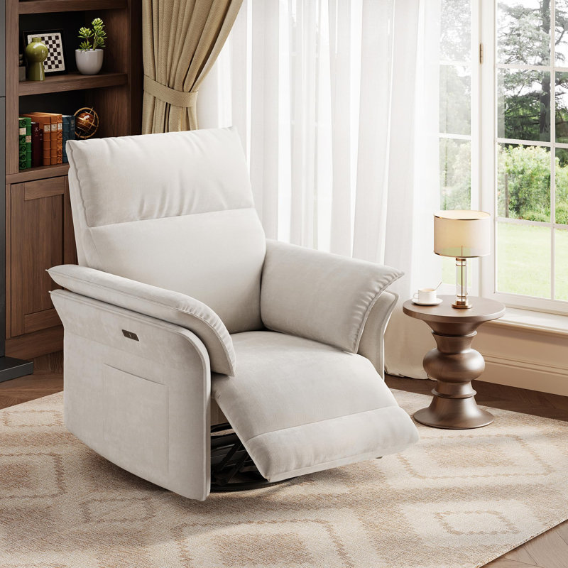 Fauteuil inclinable électrique, pivotant, inclinable avec port de charge, accoudoirs à double couche et poche latérale, revêtement en chenille