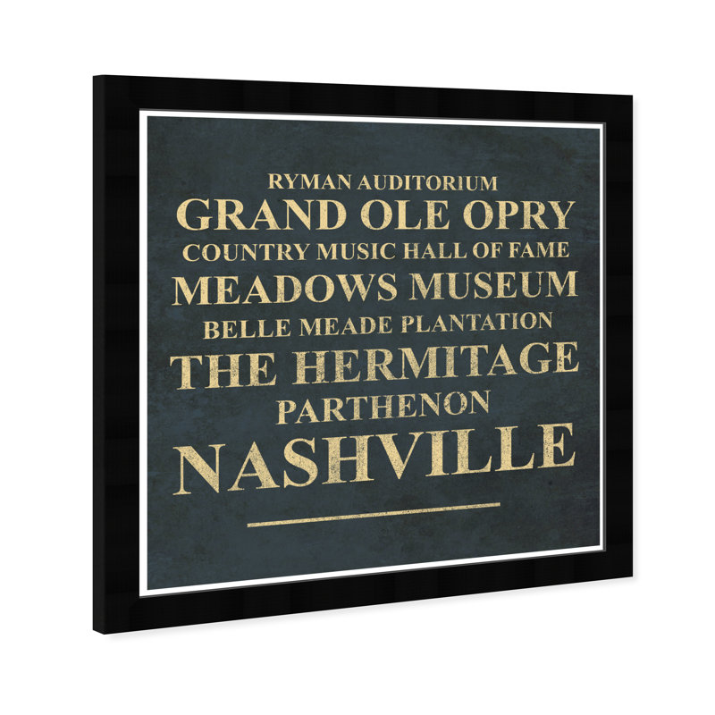 Repères de nashville-impression d’art textuel, H 42 po x l 42 po x P 0,5 po, Cadre noir