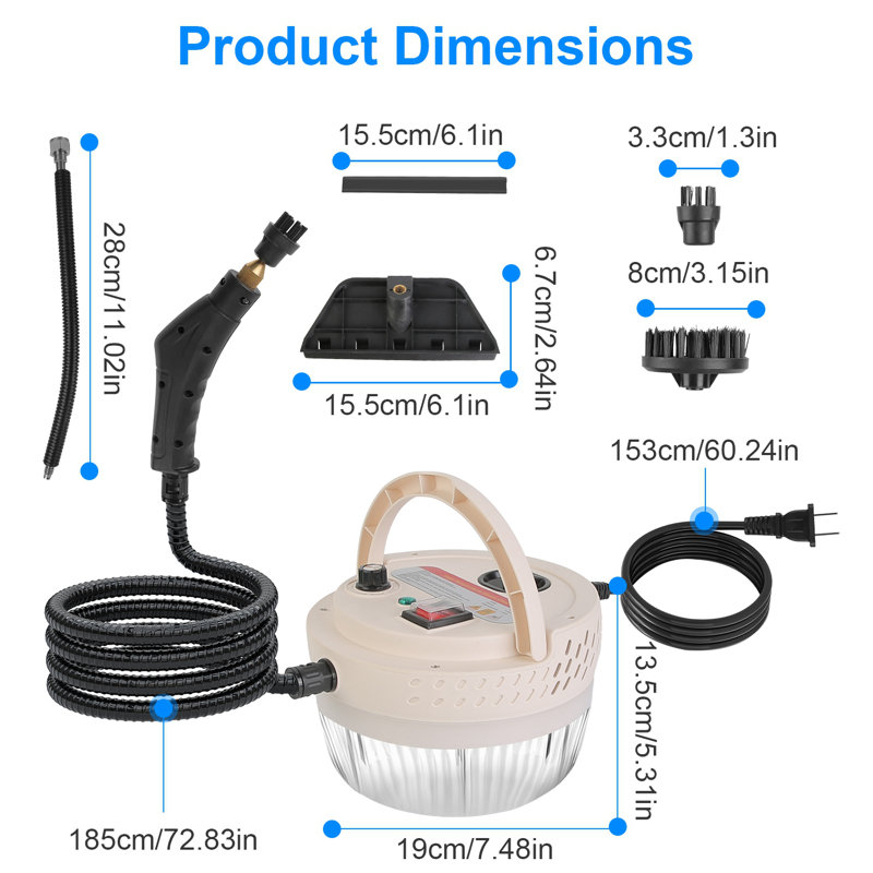 Petit nettoyeur à vapeur portatif 2500W avec réservoir 1400 ML et 9 accessoires, canapé à revêtement de voiture