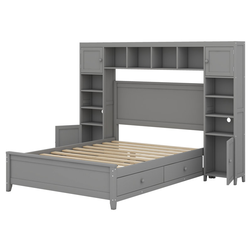 Lit avec armoire et tablette tout-en-un, Gris