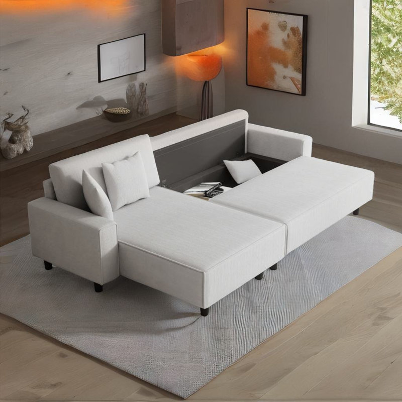 Frowin Corduroy L-Shaped Sectional Reversible, Gray