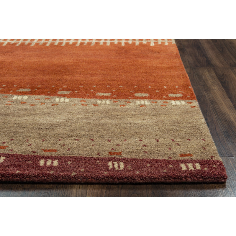 Tapis rayé en laine touffeté à la main Clithall, Rectangle 3 pi 6 po x 5 pi 6 po
