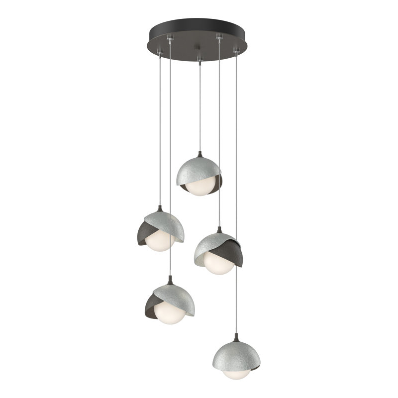 Brooklyn 5 - Light Cluster Geometric Pendant, White, Standard: 15" to 80", Soft Gold